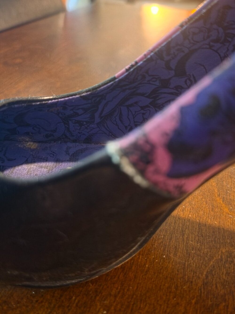 Iron Fist Black Patent Heels Purple/Pink Graphic Lining Classic Alt‑Glam Size 9 - Picture 2 of 6